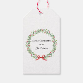 Etiquetas Para Regalos Botanical Christmas Wreath Modern Script 