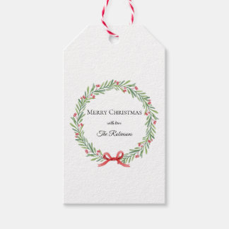 Etiquetas Para Regalos Botanical Christmas Wreath Modern Script 