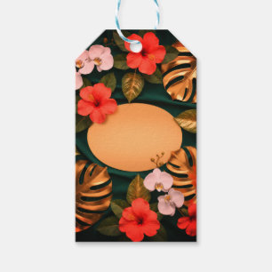 Etiquetas Para Regalos Botánico Oro Monstera Hibiscus Elegante Lujo 