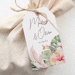 Etiquetas Para Regalos Botánicos Tropicales Watercolor Wedding Favor<br><div class="desc">Estas elegantes etiquetas de regalo/favores para bodas cuentan con magníficos productos botánicos acuáticos,  incluyendo hojas de palma e hibisco. La tipografía es clásica pero moderna. Este es el diseño perfecto para una boda de destino tropical o de playa. Vea la colección para coordinar elementos.</div>