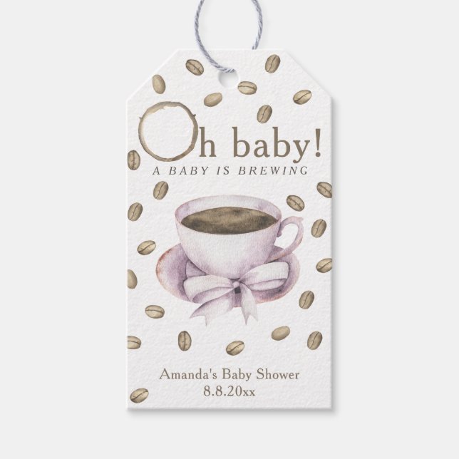 Etiquetas Para Regalos Bow Coffee Baby Ducha - Un bebé se está preparando (Anverso)