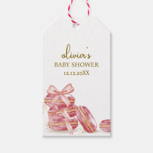 Etiquetas Para Regalos Bow rosa Bonjour Bébé Macarons francés Baby Shower
