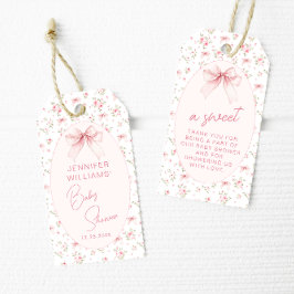 Etiquetas Para Regalos Bow Rosado Floral Dulce Bebé Ducha Gracias