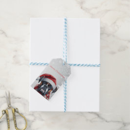 Etiquetas Para Regalos Boxer con sombrero de Santa Navidad