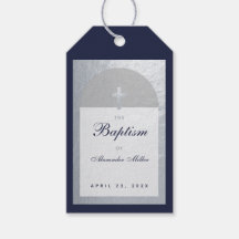 Boy Baptism Navy Blue Script Faux Silver Arch