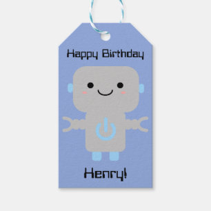 Etiquetas Para Regalos Boy Birthday Cute Personalizado Robot Blue
