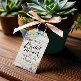 Etiquetas Para Regalos Bridal Shower Watercolor Sucultura Madera Rústica