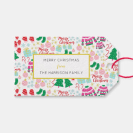 Etiquetas Para Regalos Brillante patrón de Navidades felices