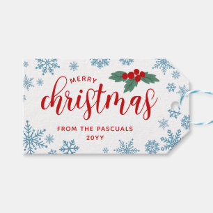 Etiquetas Para Regalos Brillantes de nieve azules y grises de Navidad des