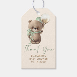Etiquetas Para Regalos Brown Green Teddy Bear Baby Shower Thank You