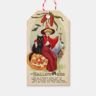 Etiquetas Para Regalos Bruja de Halloween y gato negro