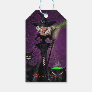 Etiquetas Para Regalos Bruja Glam de Halloween en Favorito de Negro Verde