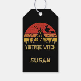 Etiquetas Para Regalos Bruja Vintage Afligida Halloween Atardecer Retro