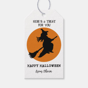 Etiquetas Para Regalos Bruja voladora retro en la luna Favor de Halloween