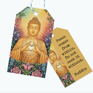 Etiquetas Para Regalos Buda, Corazón de luz, Fiesta, Floral, Vintage
