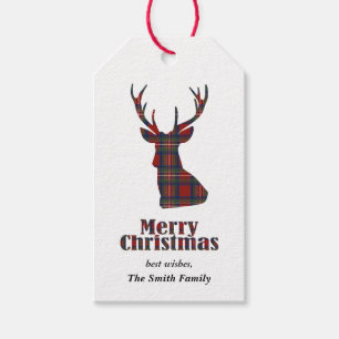Etiquetas Para Regalos Búfalo Rojo Plaid Deer Merry Christmas 