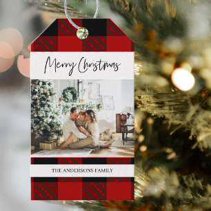 Etiquetas Para Regalos Búfalo Rojo Tocado Y Feliz Navidad Con Foto Gif