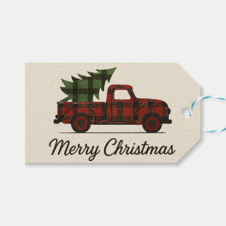 Etiquetas Para Regalos Bufanda de cuadros roja de búfalo Camioneta vintag