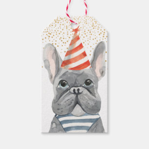 Etiquetas Para Regalos Bulldog francés con Fiesta Gorra MGracias