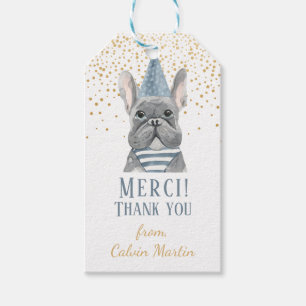 Etiquetas Para Regalos Bulldog francés con Gorra Fiesta