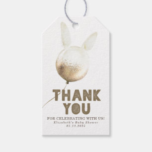 Etiquetas Para Regalos Bunny Balloon Gold y Brown Gracias