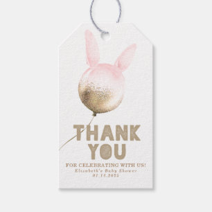 Etiquetas Para Regalos Bunny Balloon Gold y Brown Pink Gracias