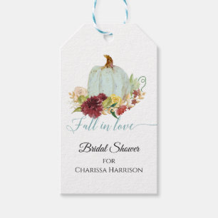 Etiquetas Para Regalos Burgundy Floral Fall Duste Blue Watercolor Calabaz