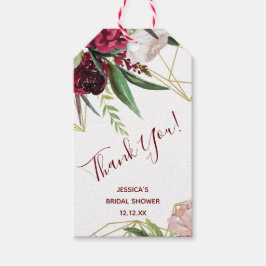 Etiquetas Para Regalos Burgundy Floral Gold Geométrico Gracias