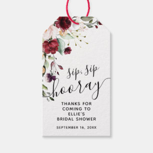 Etiquetas Para Regalos Burgundy Floral Sip Sip Hooray Favor Despedida de 