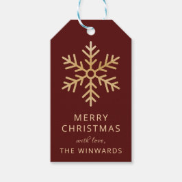 Etiquetas Para Regalos Burgundy Navidad Granate Oro Copo de Nieve