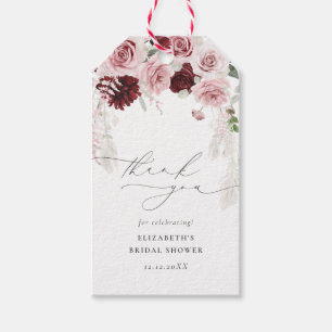 Etiquetas Para Regalos Burgundy Watercolor Floral Bridal Shower