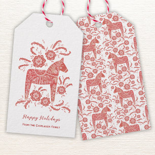 Etiquetas Para Regalos Caballo Dala Sueco Rojo Blanco Personalizado