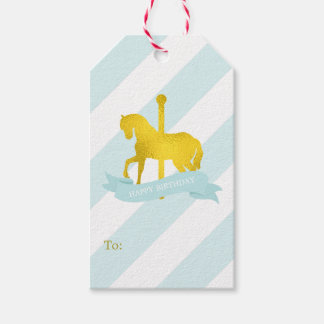 Etiquetas Para Regalos Caballo de carrusel de Relieve metalizado dorado M