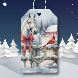 Etiquetas Para Regalos Caballo de Navidades blancos y cardenal