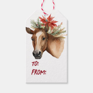 Etiquetas Para Regalos Caballo de Navidades de acuarela