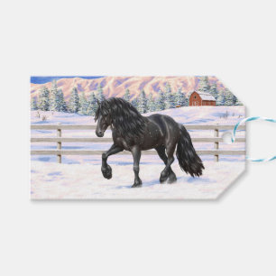 Etiquetas Para Regalos Caballo Friesiano Negro Borrador En Nieve