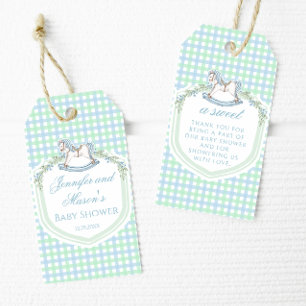 Etiquetas Para Regalos Caballo verde azul mecedor bebé ducha gracias