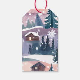 Etiquetas Para Regalos Cabaña de montaña nevada acuarela