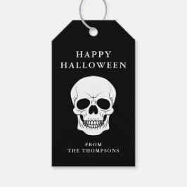 Etiquetas Para Regalos Cabeza De Cráneo Blanco Sobre Halloween Feliz Negr