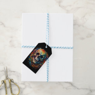 Etiquetas Para Regalos Cabeza de cráneo con pinturas multicolores