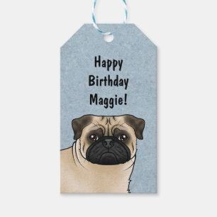 Etiquetas Para Regalos Cabeza de perro Pug color cervato Close-up Feliz C