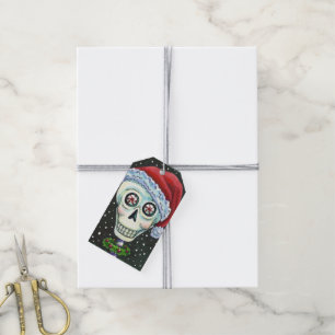 ETIQUETAS PARA REGALOS CABEZA MUERTA SANTA SKULL, NAVIDADES SKELETON HUMO