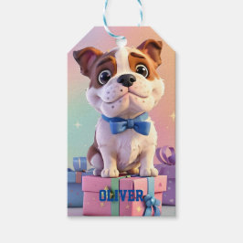 Etiquetas Para Regalos Cachorro Bulldog Adorable Colores Pastel y Regalos