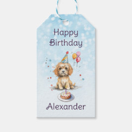 Etiquetas Para Regalos Cachorro con Fiesta Gorra Cumpleaños