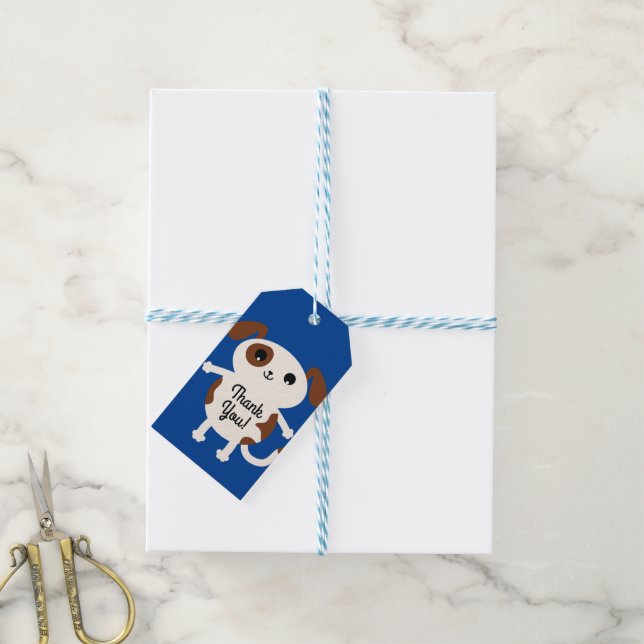 Etiquetas Para Regalos Cachorro de cachorro adorable tema del primer cump (Con cuerda)