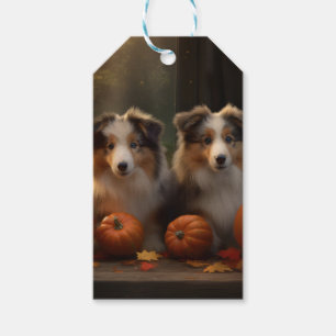 Etiquetas Para Regalos Cachorro de Collie Áspero Delicia de Otoño Calabaz