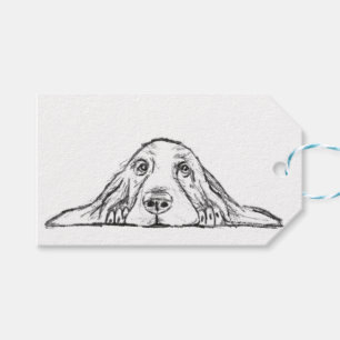 Etiquetas Para Regalos cachorro de ojos simples negro y blanco de basset 