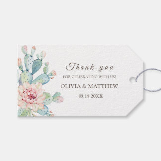 Etiquetas Para Regalos Cactus rosa floral y suculento. Tarjetas de agrade