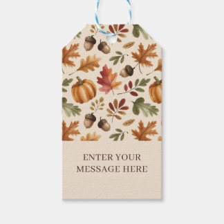 Etiquetas Para Regalos Caída Tierra Naranja Acuarela Calabaza Hojas de ar