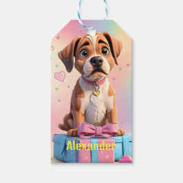 Etiquetas Para Regalos Caja de amigos peludos cachorro boxer con regalos